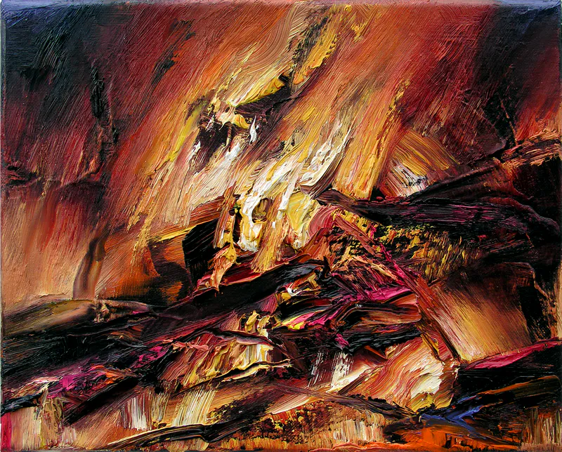 Feuer II, 2004, Öl auf Nessel, 24 cm x 30 cm
