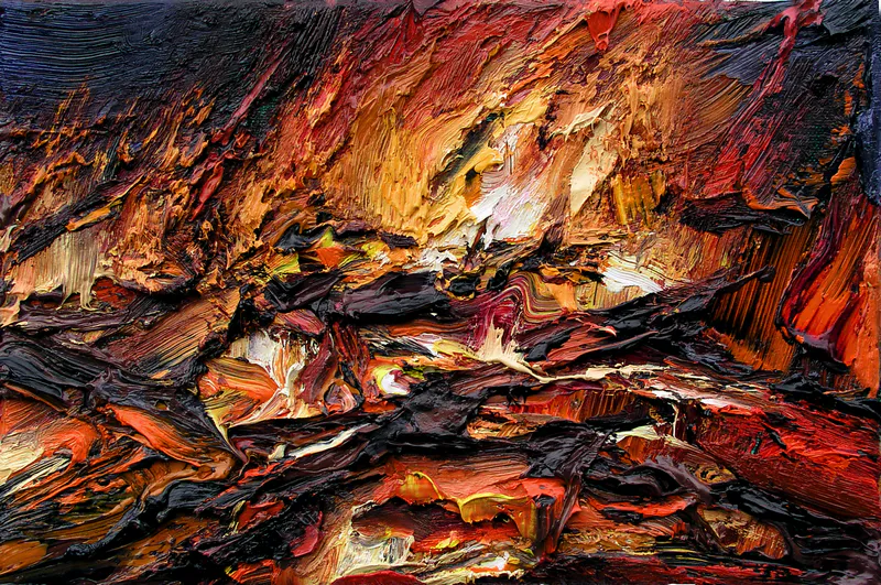 Feuer III, 2004, Öl auf Nessel, 20 cm x 30 cm
