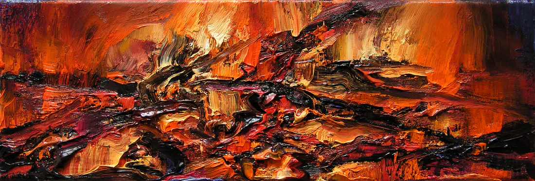 Feuer V, 2004, Öl auf Nessel, 20 cm x 60 cm