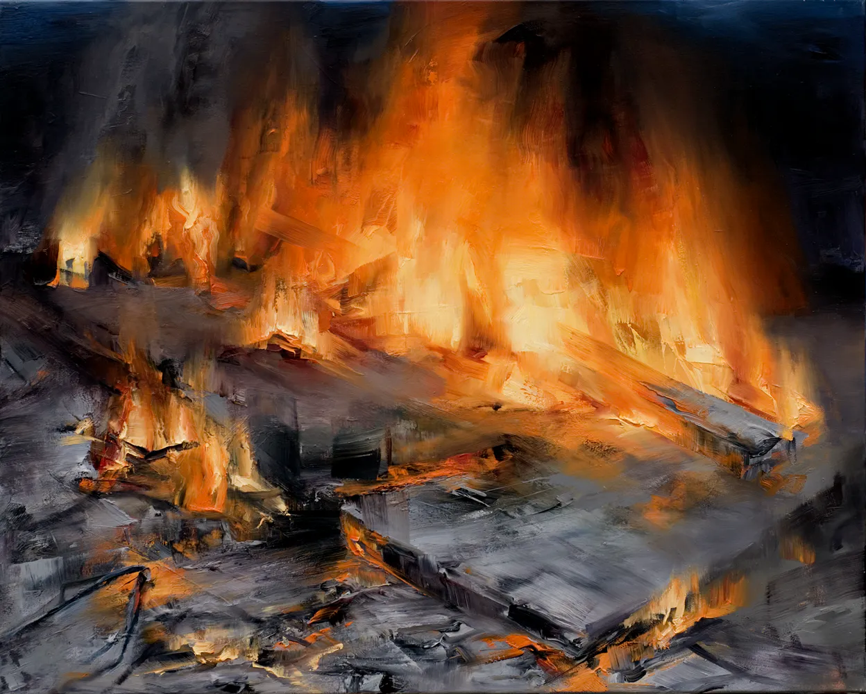 Feuer XVII, 2008, Öl auf Nessel, 100 cm x 125 cm