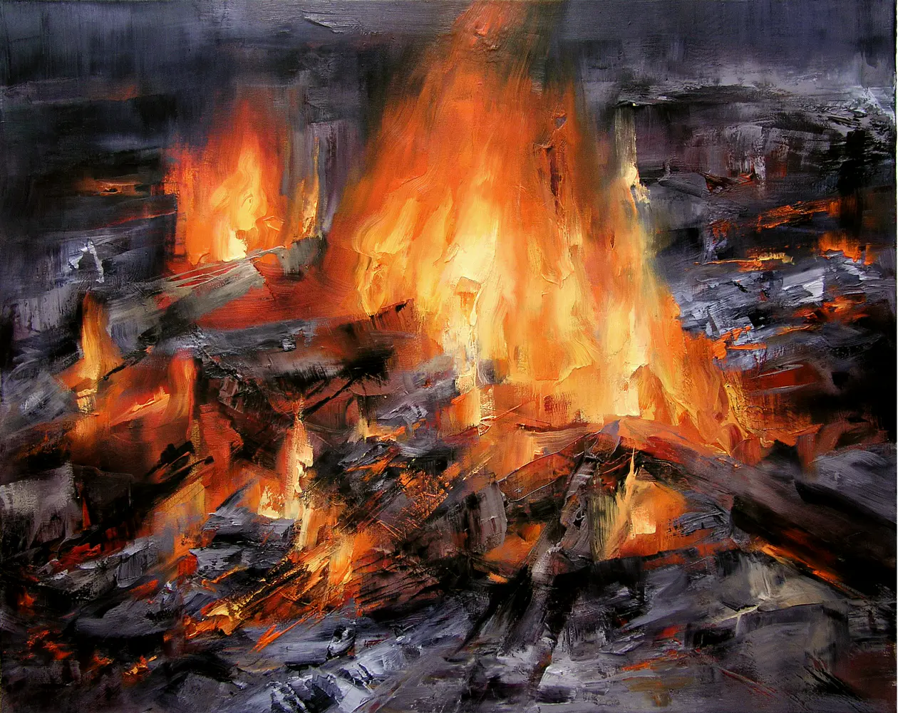 Feuer XVIII, 2007, Öl auf Nessel, 100 cm x 125 cm