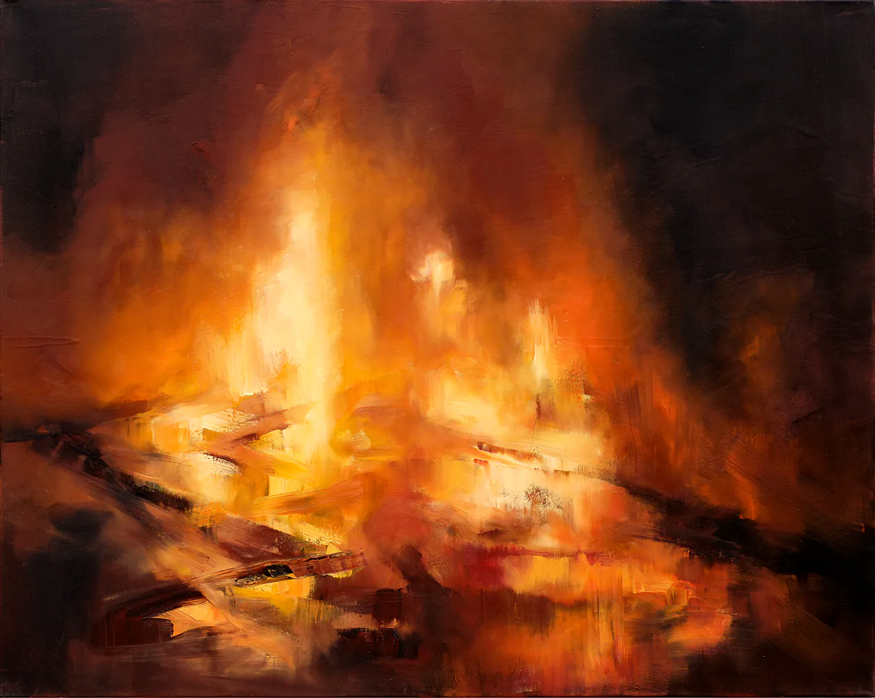 Feuer XX, 2008, Öl auf Nessel, 100 cm x 125 cm