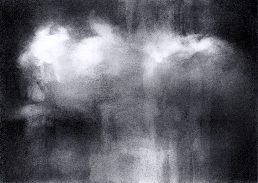 Wolke Graphit/17, 2024, Graphit auf Papier, je 10,5 x 14,8 cm