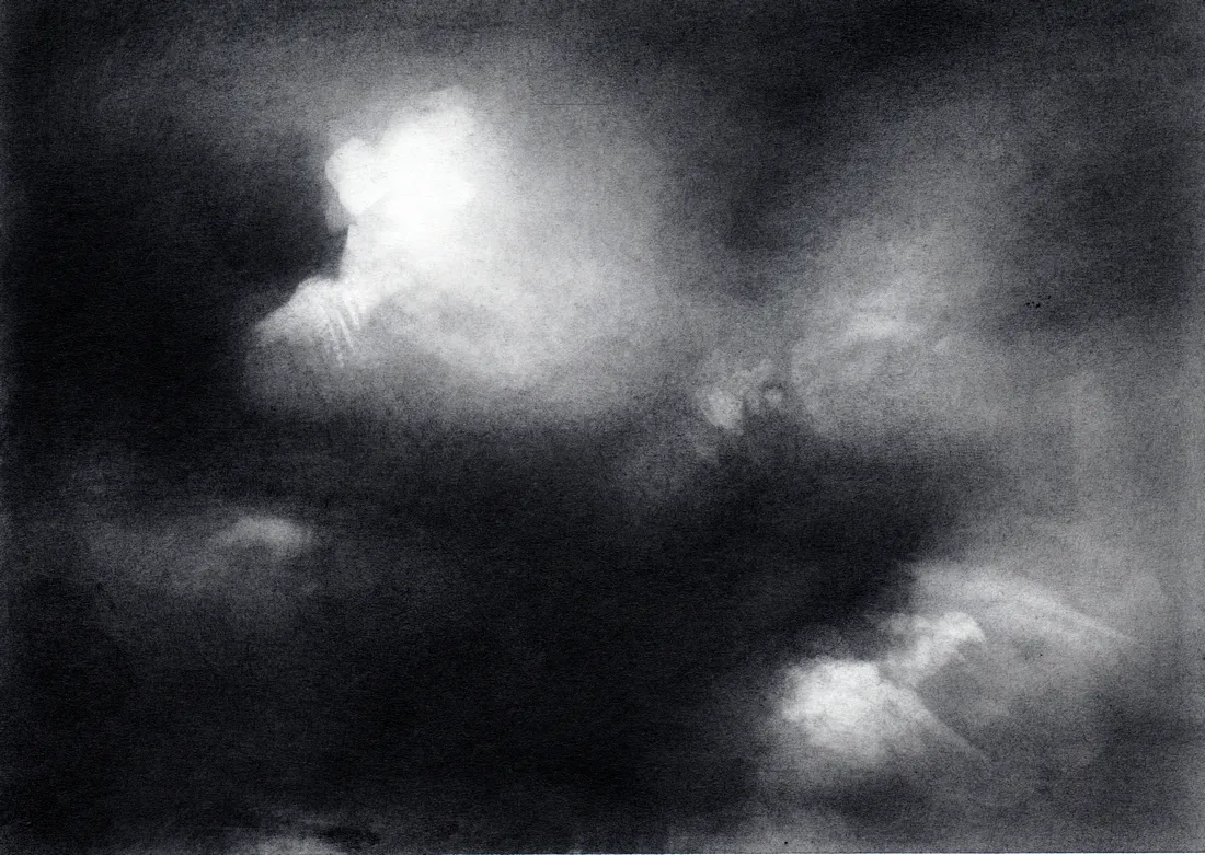 Wolke Graphit/12, 2024, Graphit auf Papier, 10,5 x 14,8 cm