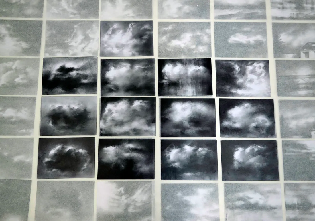 Ansicht Wolken, Graphit auf Papier, je 10,5 x 14,8 cm