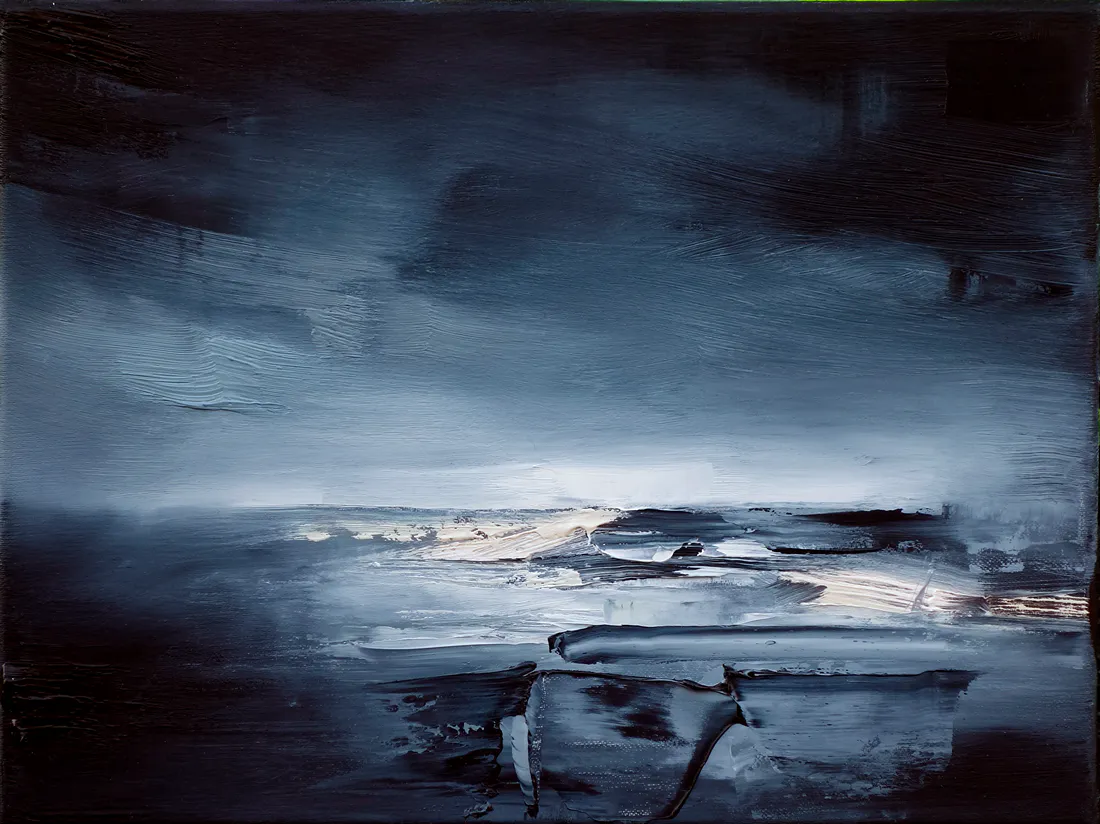 Landschaft (blaue Sequenz) 1/1, 2019, Öl auf Nessel, 30 x 40 cm