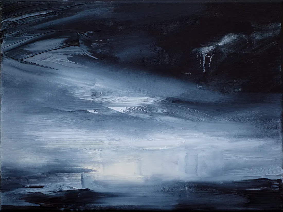 Landschaft (blaue Sequenz) 1/3, 2019, Öl auf Nessel, 30 x 40 cm
