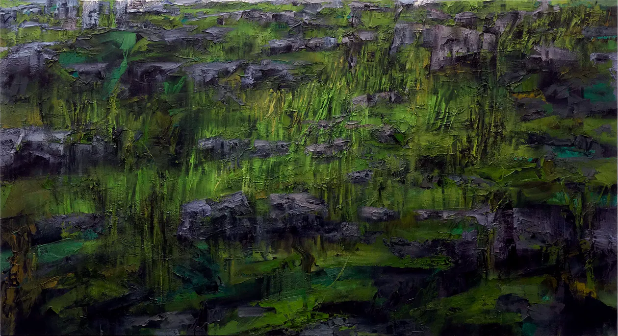 Landschaft VII, 2004, Öl auf Nessel, 120 x 220 cm