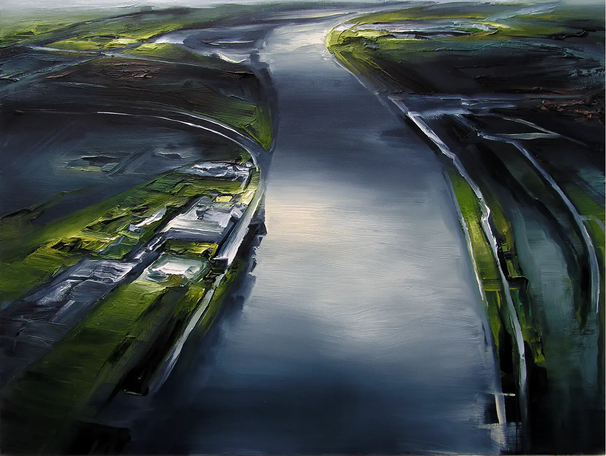 Rhein III, 2006, Öl auf Nessel, 90 x 120 cm