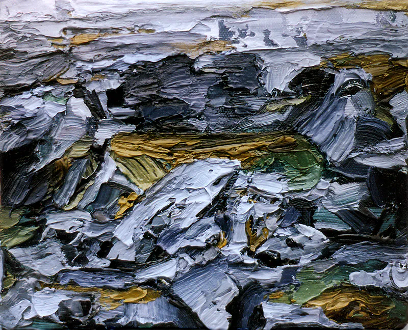 Steinkreis, 1999, Öl auf Nessel, 21 x 26 cm