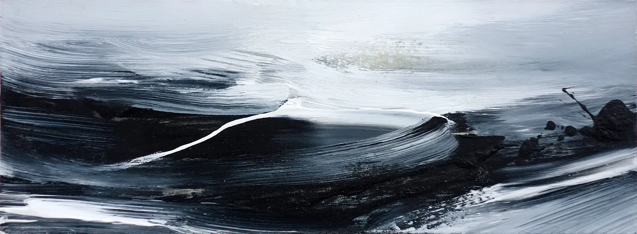 Landschaft, 2019, Öl auf Papier (auf MDF), 9 x 25 cm