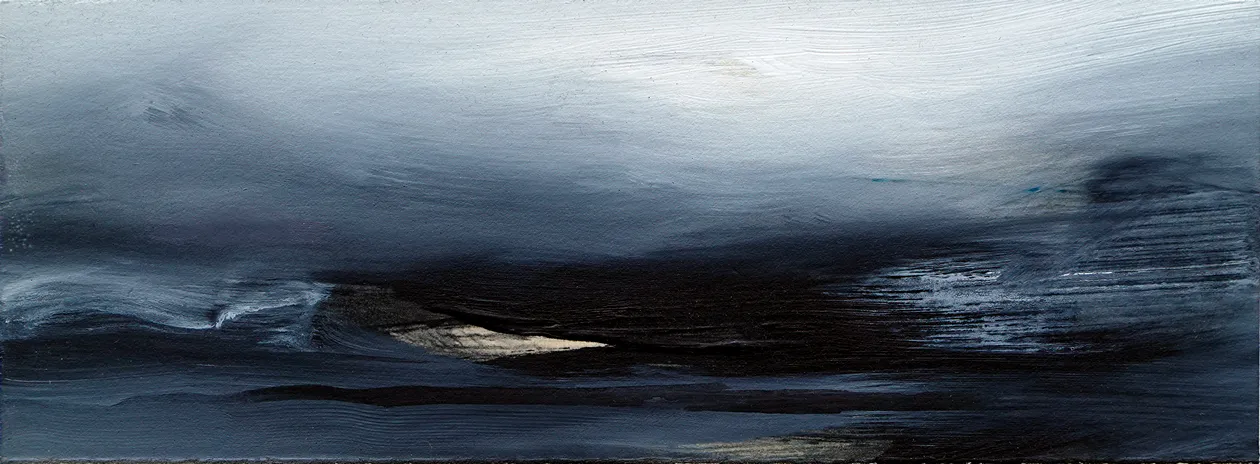 Landschaft, 2017, Öl auf Papier (auf MDF), 9 x 25 cm