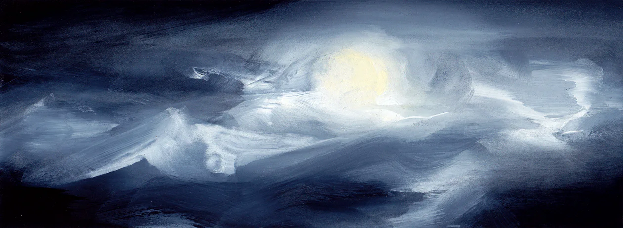 Mond, 2020, Öl auf Papier (auf MDF), 9 x 25 cm