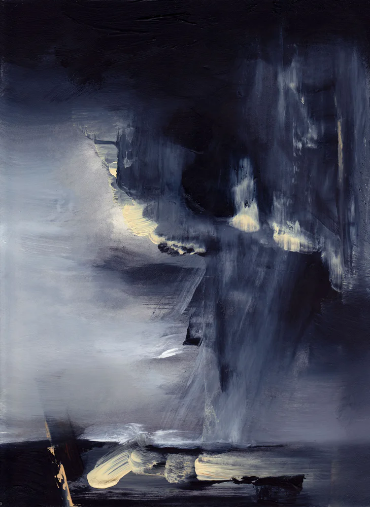 Gewitterwolken, 2020, Öl auf Papier (auf MDF), 25 x 18 cm