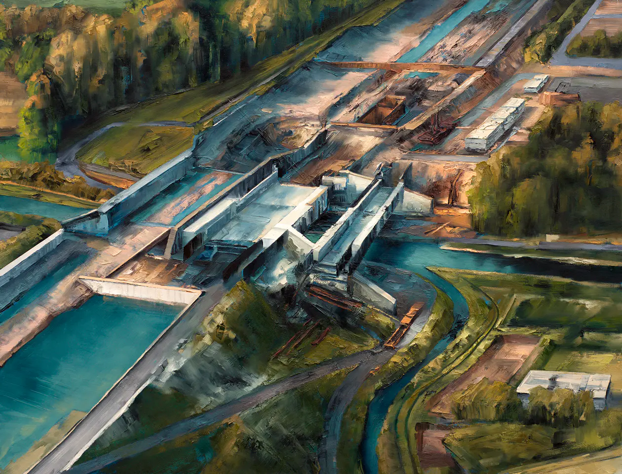 Kanalbaustelle, 2010, Öl auf Nessel, 145 x 190 cm