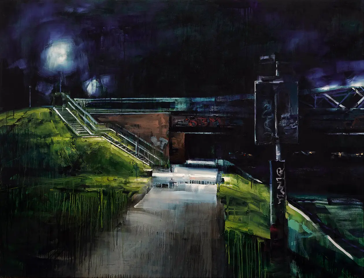 Kanallicht l, 2023, Öl auf Nessel, 145 x 190 cm