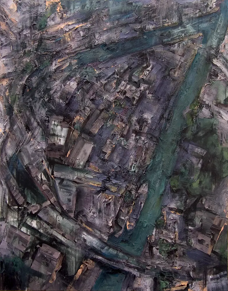Stadt (Hafen), 2003, Öl auf Nessel, 190 x 150 cm