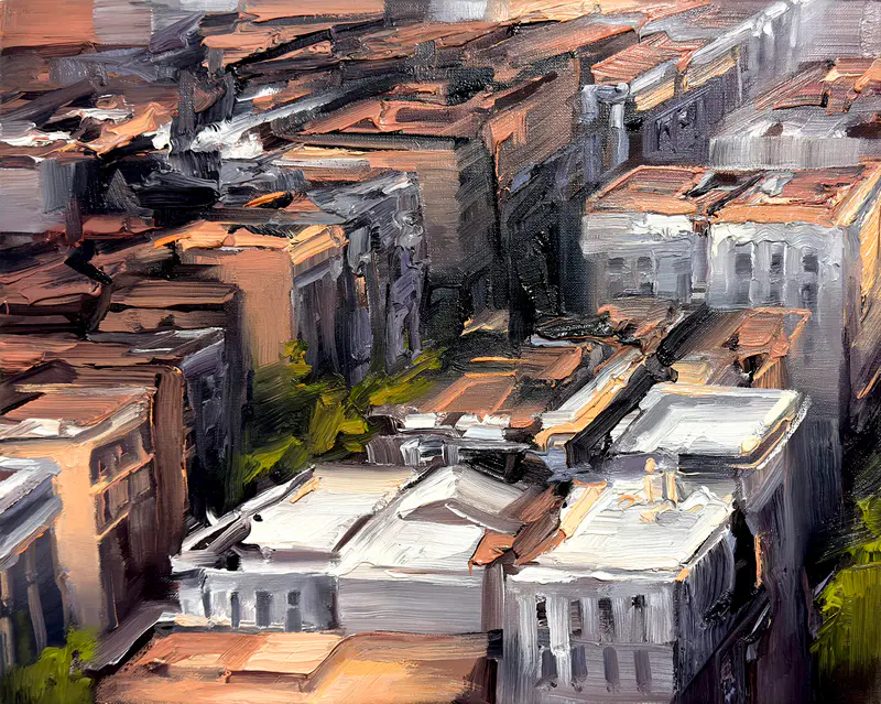 Stadtansicht IX, 2007, Öl auf Nessel, 40 x 50 cm