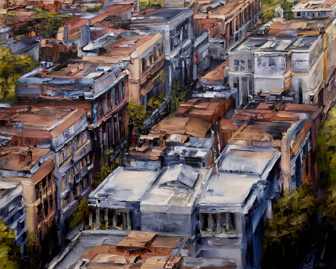 Stadtansicht XIII, 2009, Öl auf Nessel, 100 x 125 cm