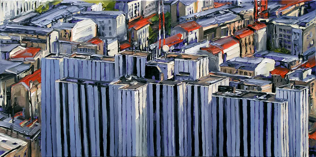 Stadtansicht XXV, 2015, Öl auf Nessel, 50 x 100 cm