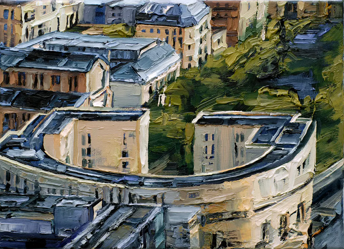 Stadtansicht XXVI, 2015, Öl auf Nessel, 36 x 50 cm