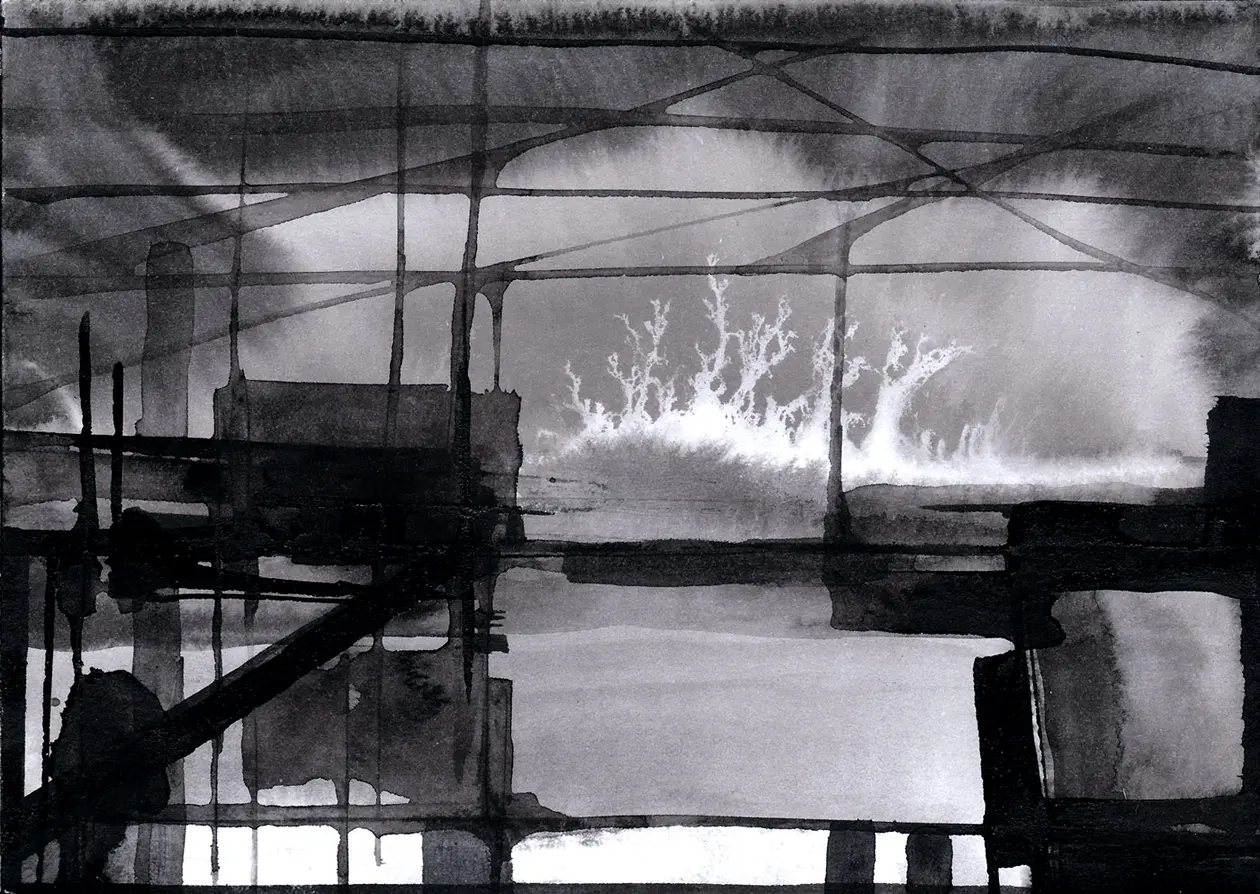 Täglicher Weg, 2021, Tusche auf Papier, 10,5 x 14,8 cm