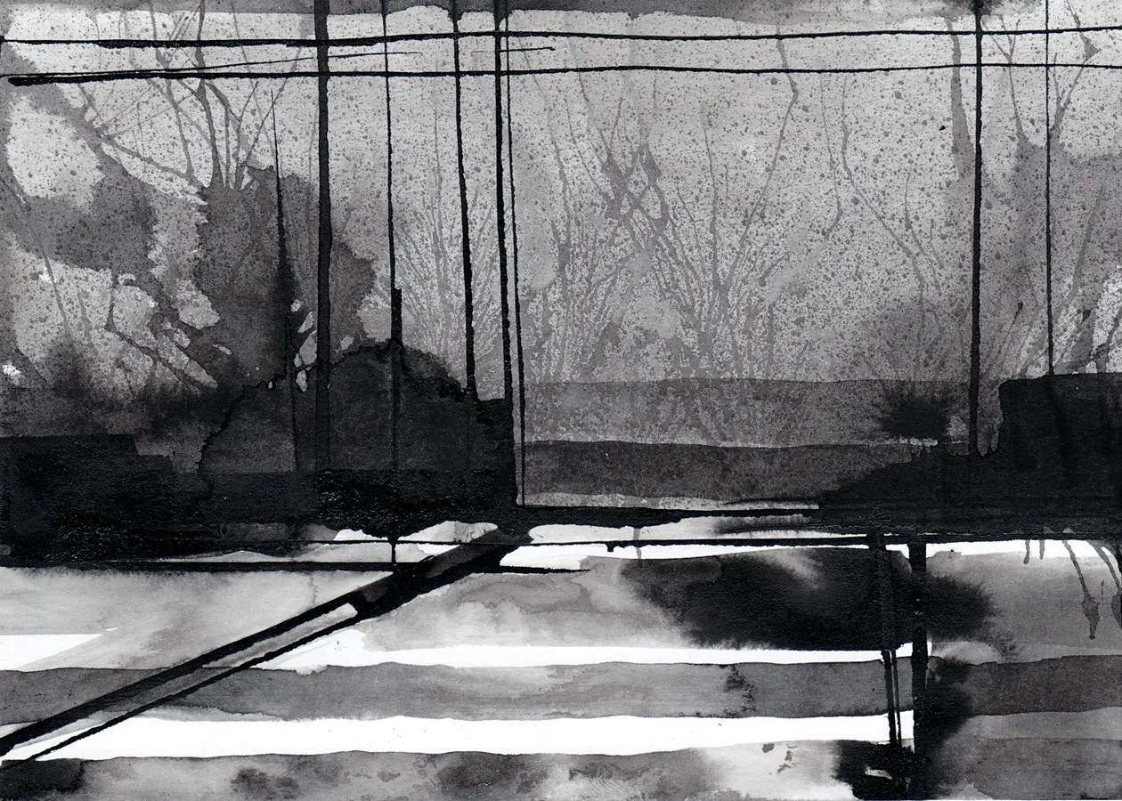 Täglicher Weg, 2020, Tusche auf Papier, 10,5 x 14,8 cm