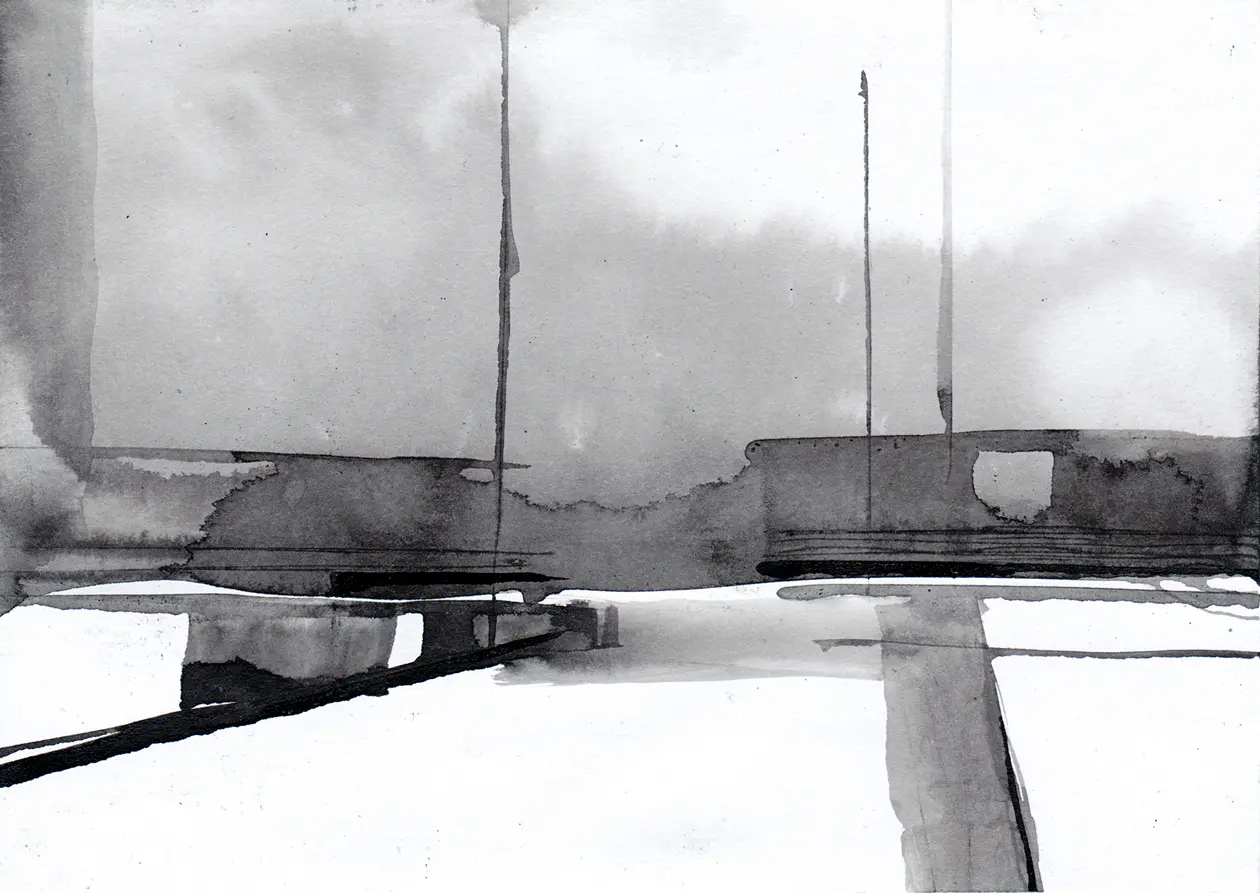 Täglicher Weg, 2020, Tusche auf Papier, 10,5 x 14,8 cm