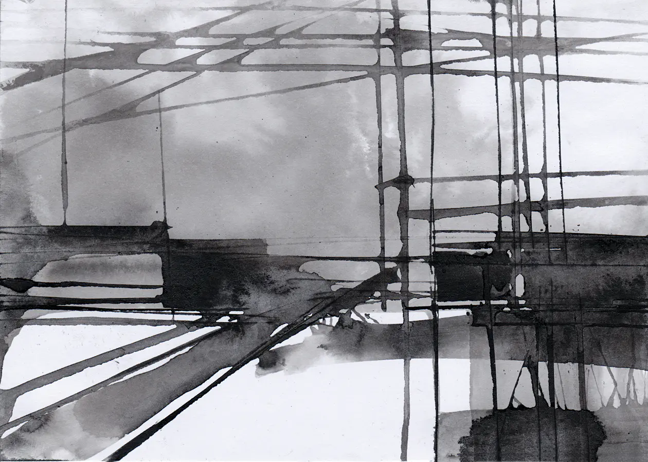 Täglicher Weg, 2020, Tusche auf Papier, 10,5 x 14,8 cm