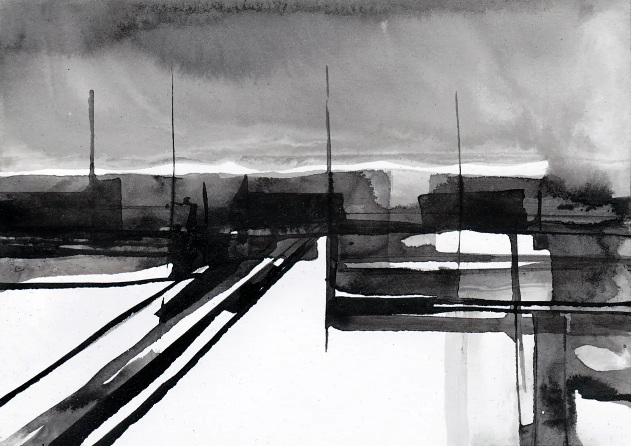 Täglicher Weg, 2020, Tusche auf Papier, 10,5 x 14,8 cm
