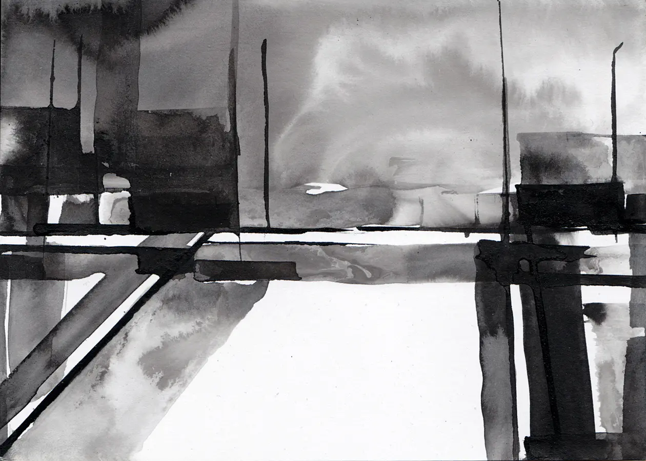 Täglicher Weg, 2020, Tusche auf Papier, 10,5 x 14,8 cm